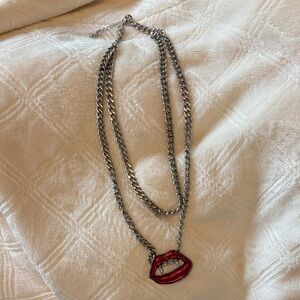 Chic Red Lips Double Stainless Chains Vampire Goth Pendant Necklace